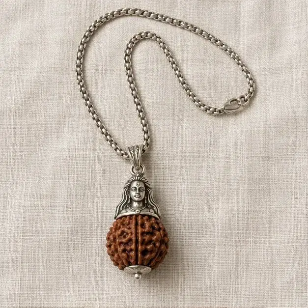 Indian cinema-inspired editorial styling with Adiyogi 7 Mukhi Rudraksha Pendant jewellery
