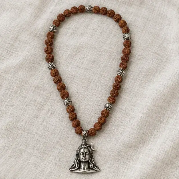 Indian cinema-inspired editorial styling with Adiyogi Shiva Rudraksha Mala jewellery