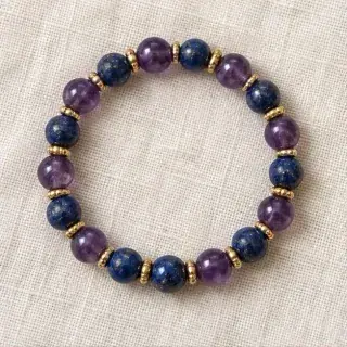 Aquarius Amethyst & Lapis Zodiac Bracelet Kumbh Rashi Bracelet natural Vedic gemstone
