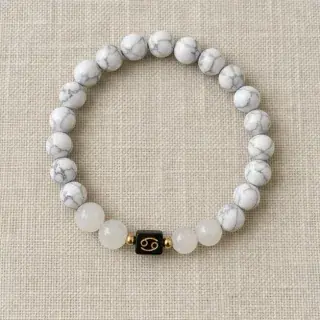 Cancer Howlite & Milky Quartz Zodiac Bracelet Karka Rashi Bracelet natural Vedic gemstone