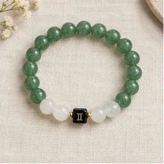 Gemini Green Aventurine & Milky Quartz Zodiac Bracelet Mithun Rashi Bracelet natural Vedic gemstone