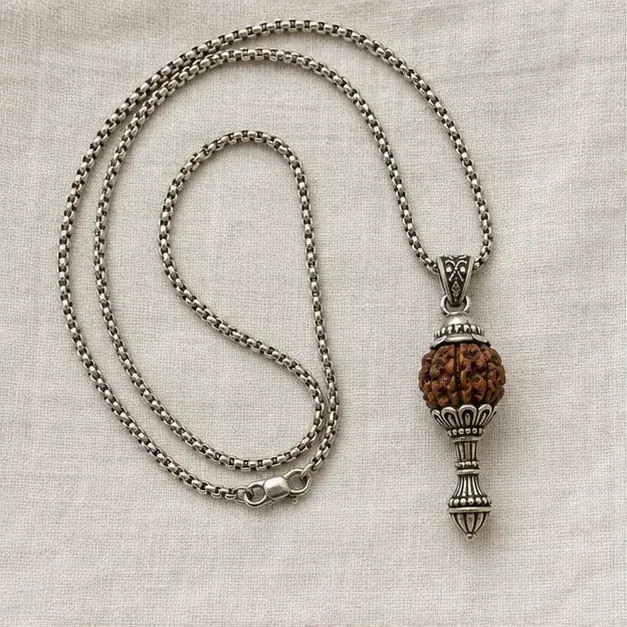 Indian cinema-inspired editorial styling with Rudraksha Hanuman Gada Pendant jewellery