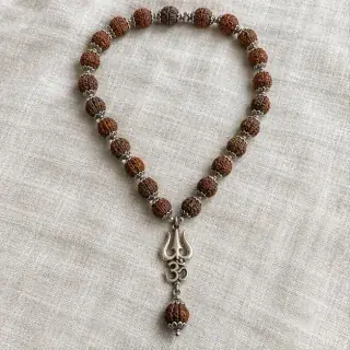 Shiv Rudraksha Mala with Om Trishul Pendant Om Shiv Rudraksha Mala natural Vedic gemstone