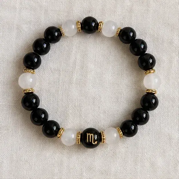 Indian cinema-inspired editorial styling with Scorpio Obsidian & Quartz Zodiac Bracelet jewellery