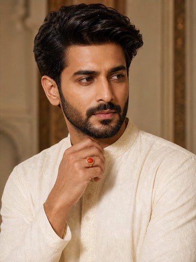 Indian cinema-inspired editorial styling with Red Coral jewellery