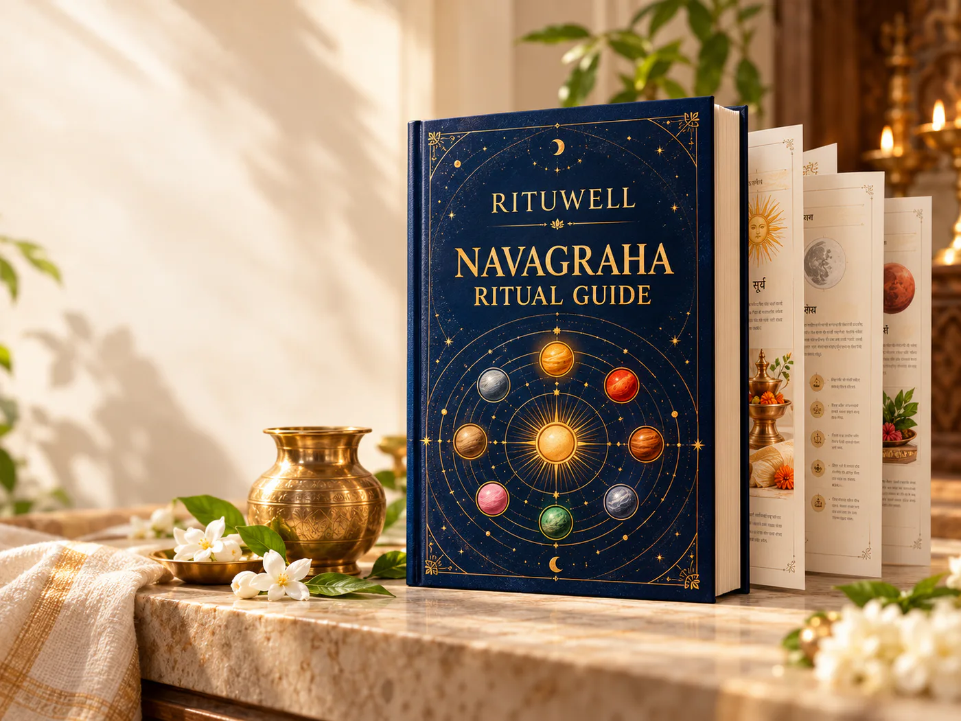 Original concept visual for the Rituwell Navagraha Ritual Guide book